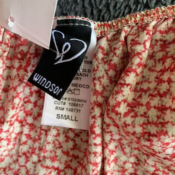 Windsor Cropped Halter Top Small Red Tan Front Tie Closure Lace Trim Rayon New - Picture 8 of 9